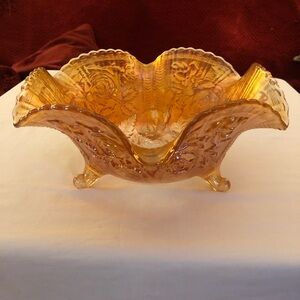 Amber Glass Decorative Bowl Vintage Marigold